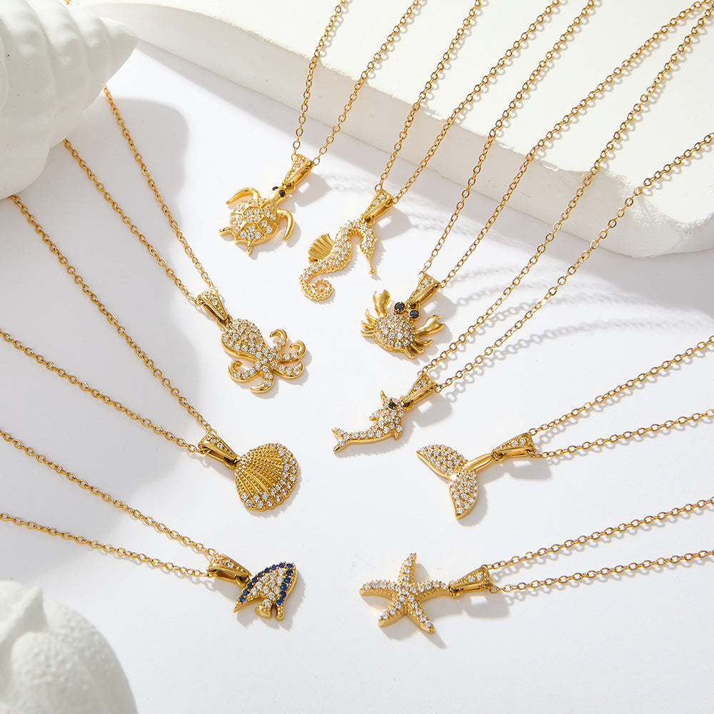Gold Ocean Pendant Gold Necklace