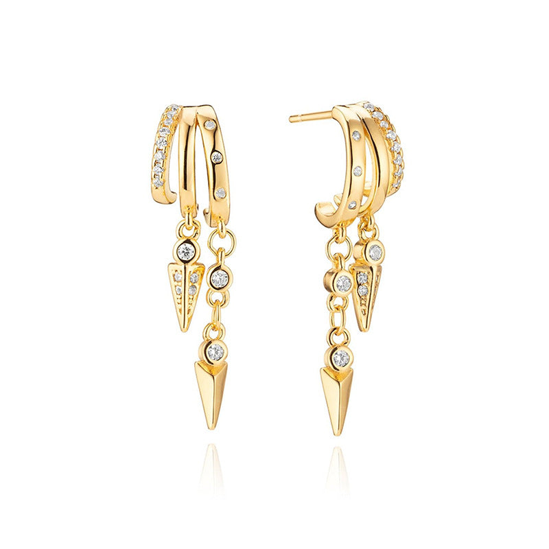 Silver Diamond Overlay Double Layer Rivet Earrings