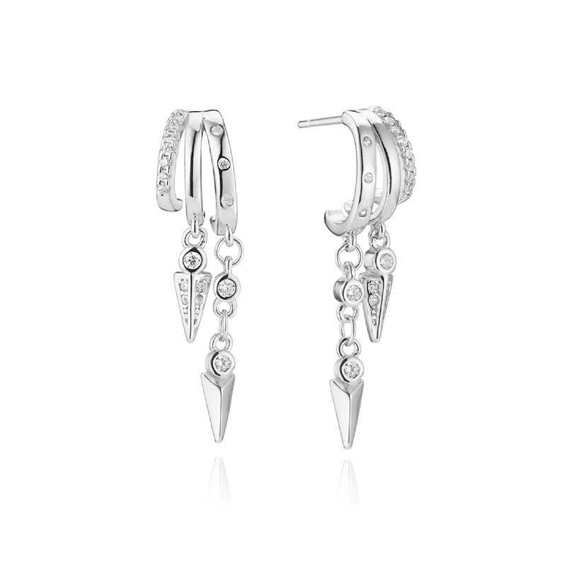 Silver Diamond Overlay Double Layer Rivet Earrings