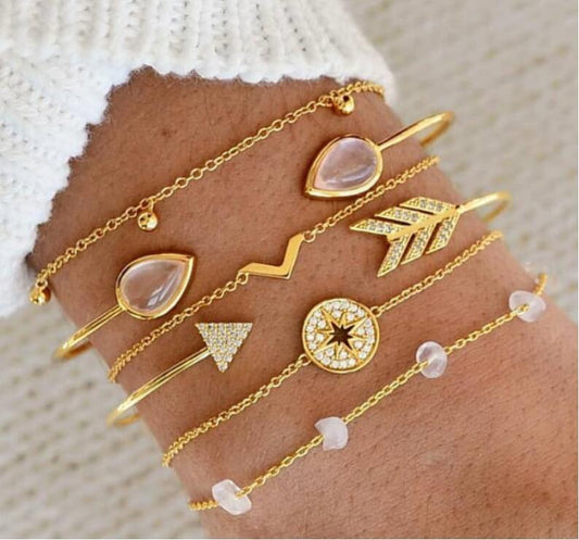 Cat's Eye Broken Stone Arrow V-shaped Set Bracelet
