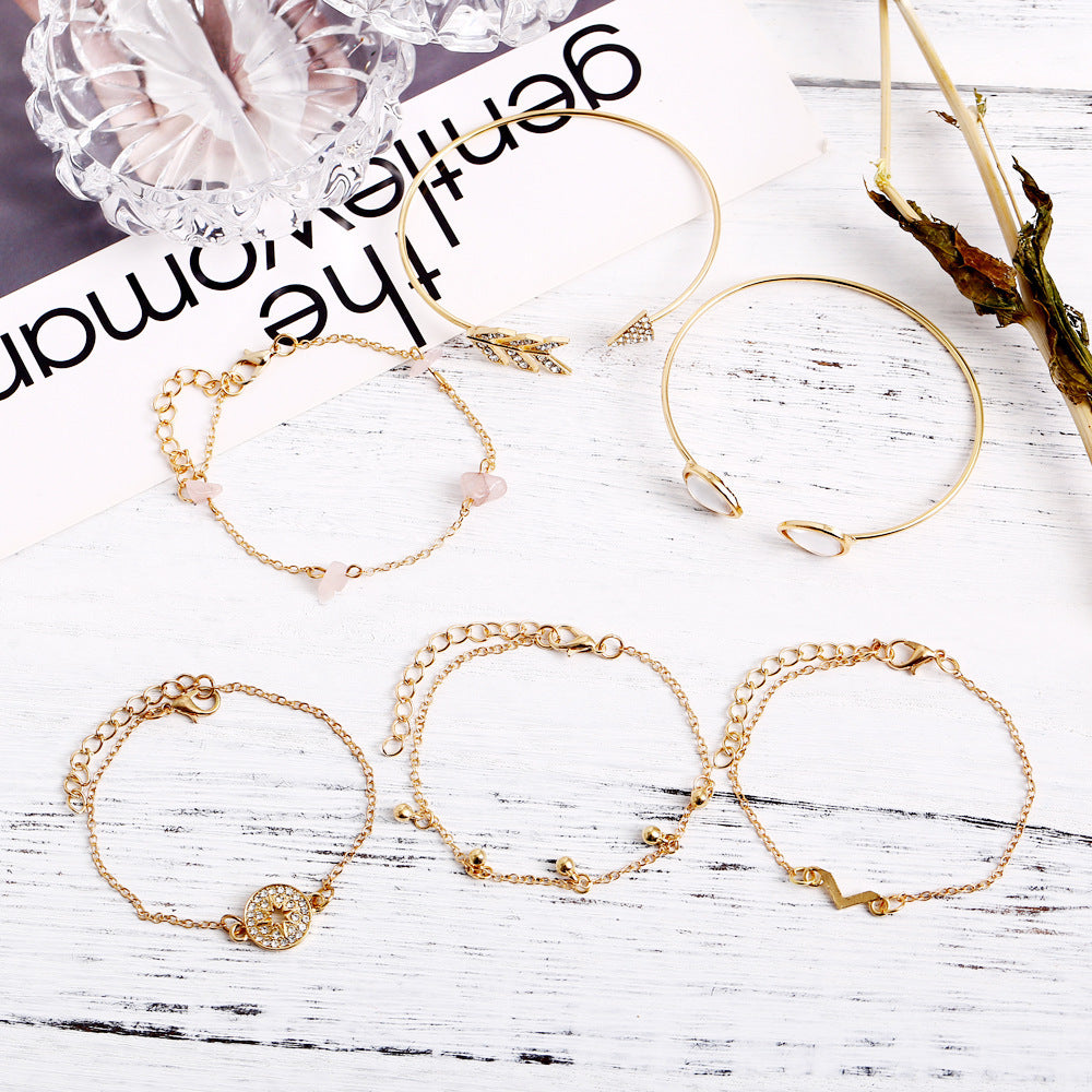 Cat's Eye Broken Stone Arrow V-shaped Set Bracelet