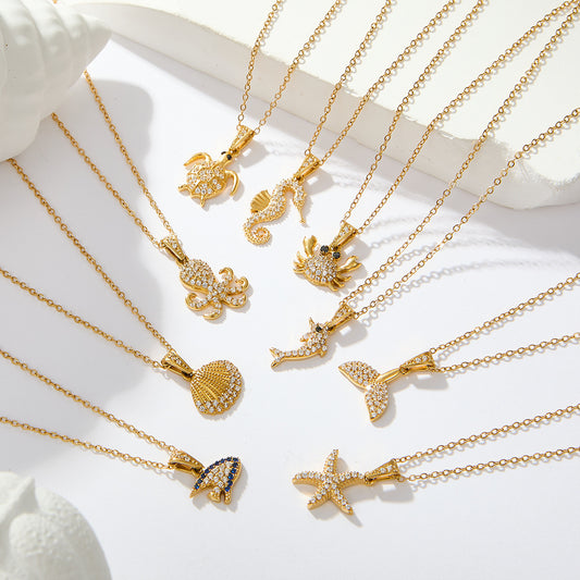 Gold Ocean Pendant Gold Necklace