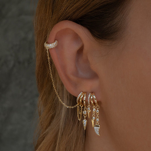 Silver Diamond Overlay Double Layer Rivet Earrings